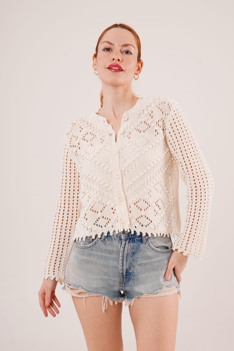 WholesaleCardigan With Openwork Buttons - Brand: Lustrin - Women & Kids, Baby Clothes Wholesale - TheBS Women