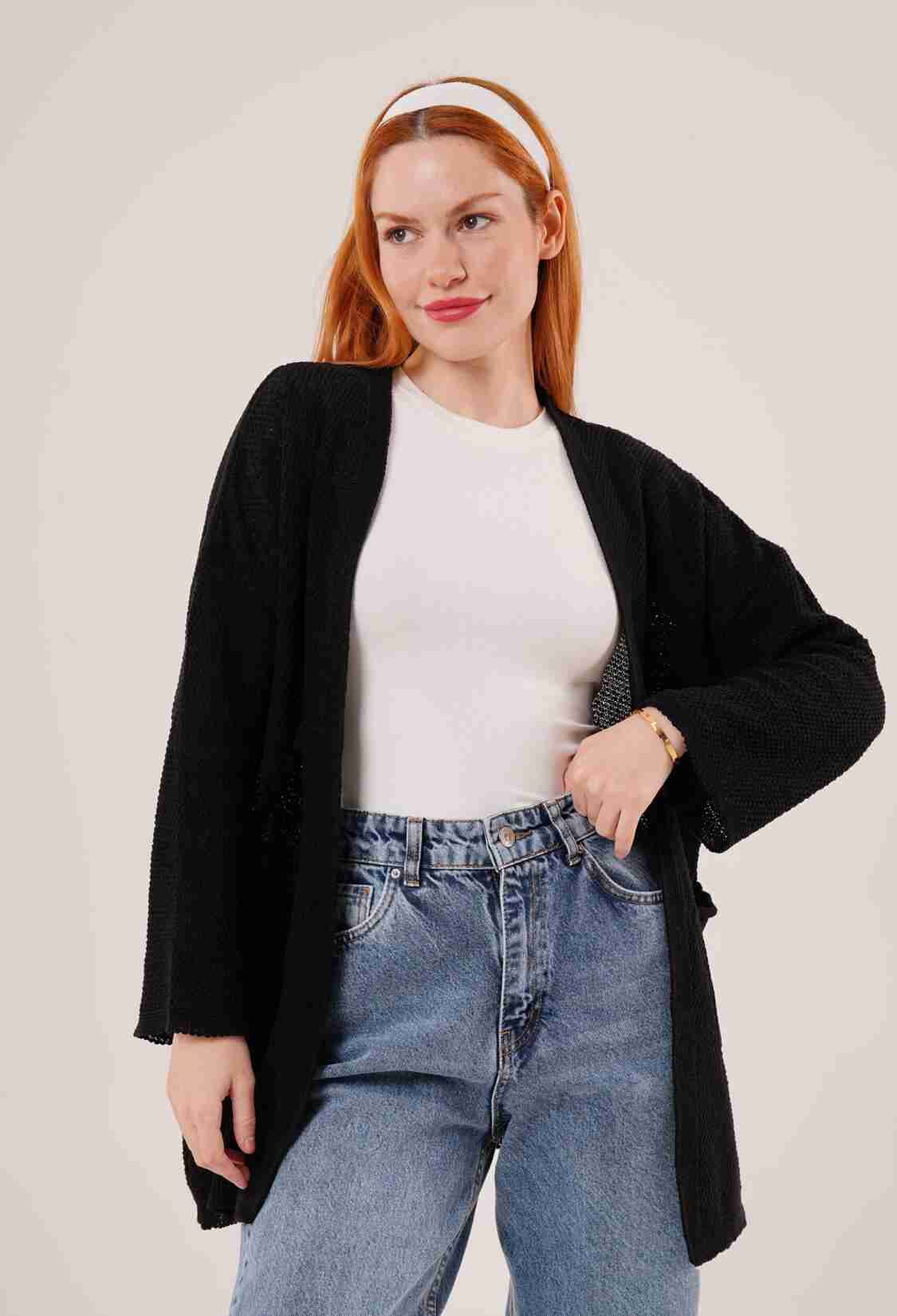 Pocket Slippery Pattern Knitwear Long WholesaleCardigan - Brand: Lustrin - Women & Kids, Baby Clothes Wholesale - TheBS Women