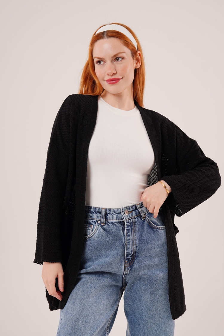 Pocket Slippery Pattern Knitwear Long WholesaleCardigan - Brand: Lustrin - Women & Kids, Baby Clothes Wholesale - TheBS Women