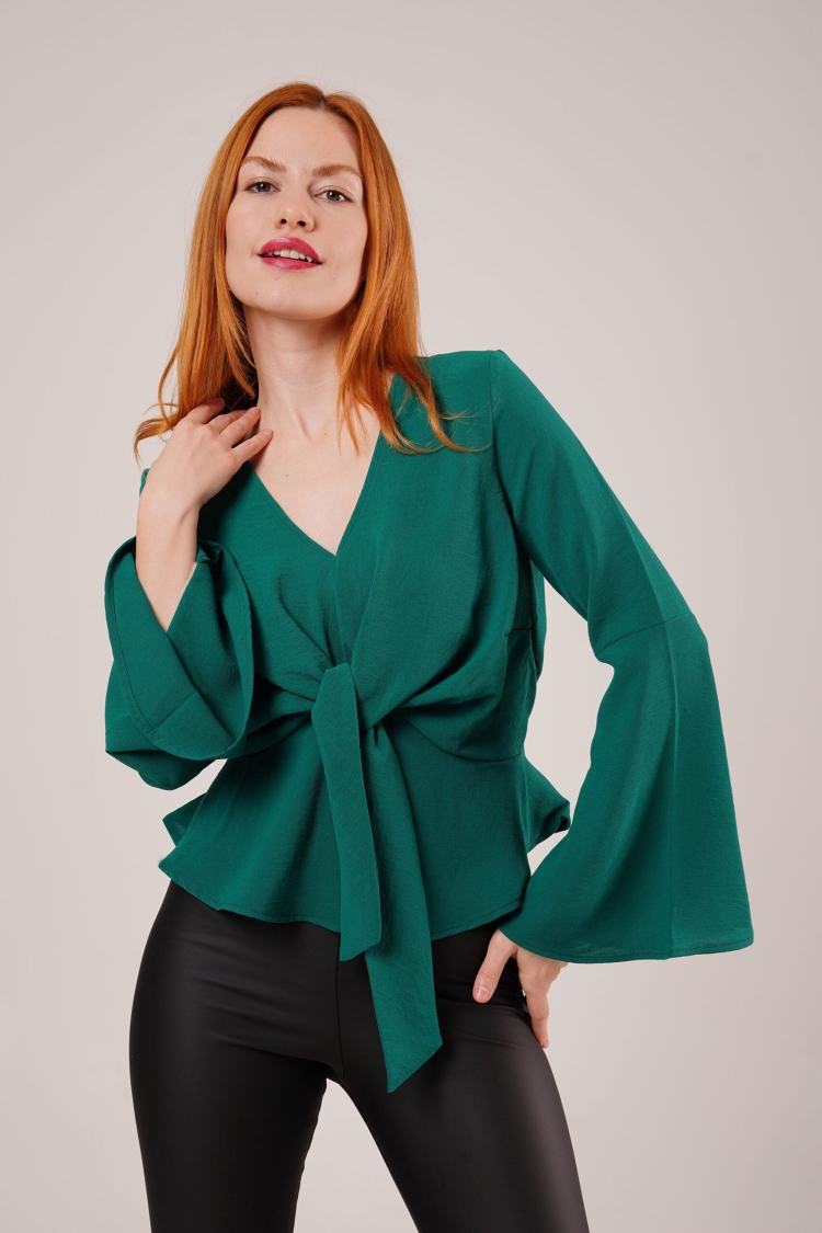 Front Tie Flounder Sleeve WholesaleBlouse - Brand: Lustrin - Women & Kids, Baby Clothes Wholesale - TheBS Women