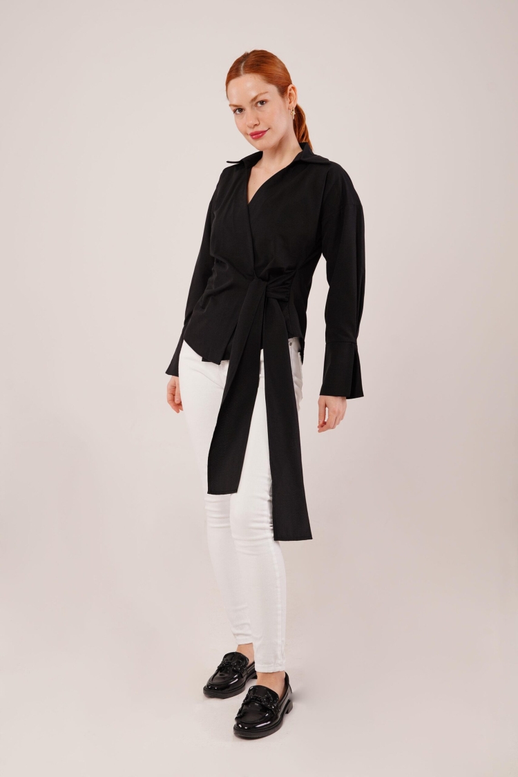 Double Breasted Collar Side Drawstring Detailed WholesaleShirt - Brand: Lustrin - Women & Kids, Baby Clothes Wholesale - TheBS Women