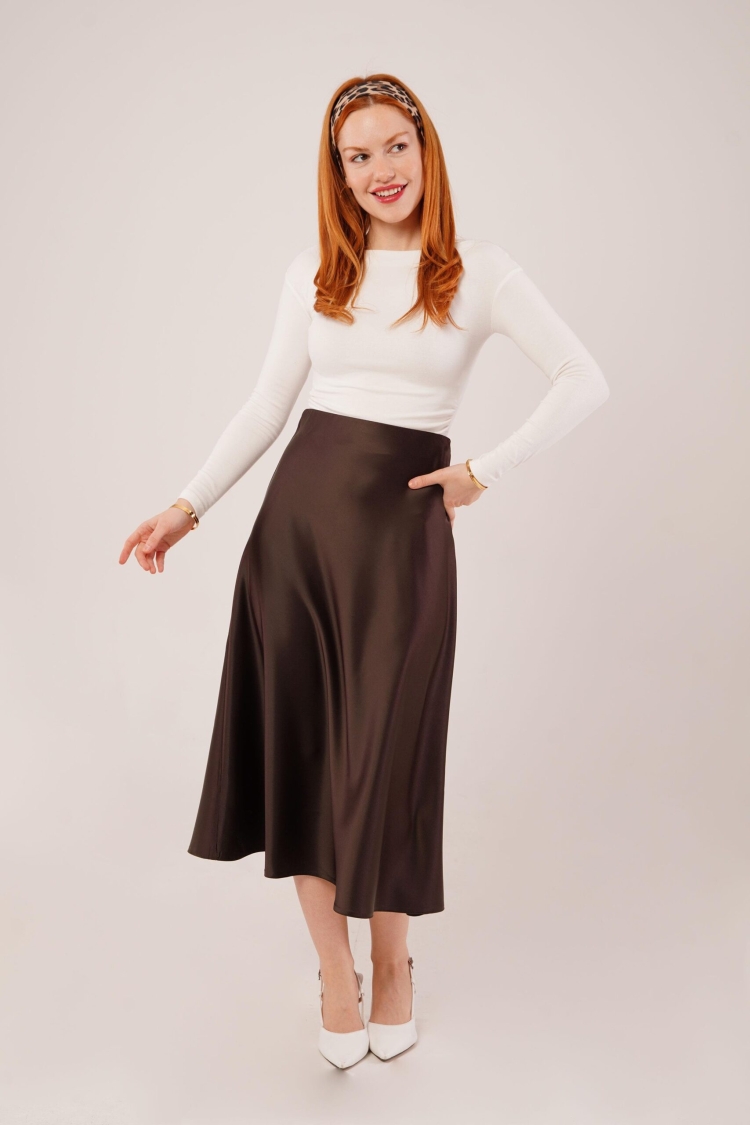 Bell Cut MidiWholesale Satin Skirt - Brand: Lustrin - Women & Kids, Baby Clothes Wholesale - TheBS Women