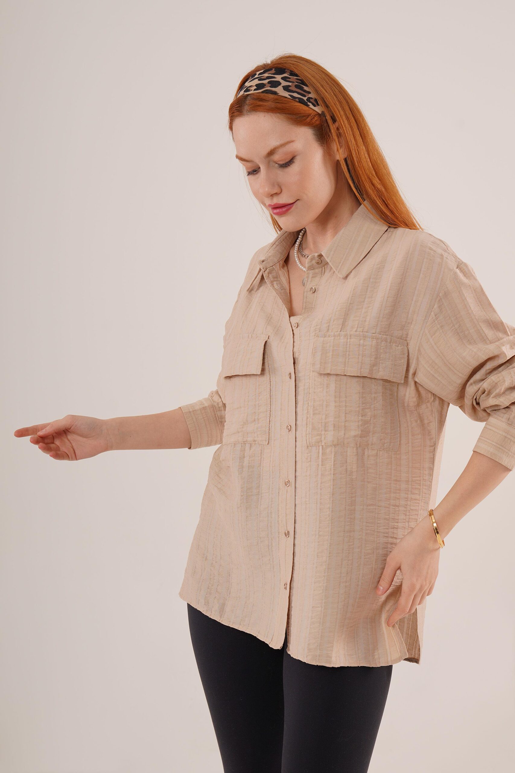 WholesaleShirt With Self Striped Pockets And Buttons - Brand: Lustrin - Women & Kids, Baby Clothes Wholesale - TheBS Women