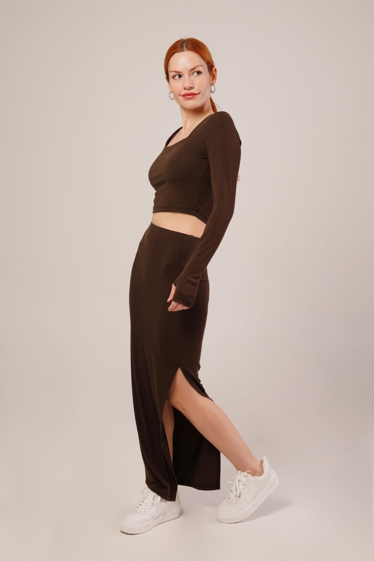 Square Collar Blouse And Slit Detailed Skirt Wholesale DoubleSuit - Brand: Lustrin - Women & Kids, Baby Clothes Wholesale - TheBS Women