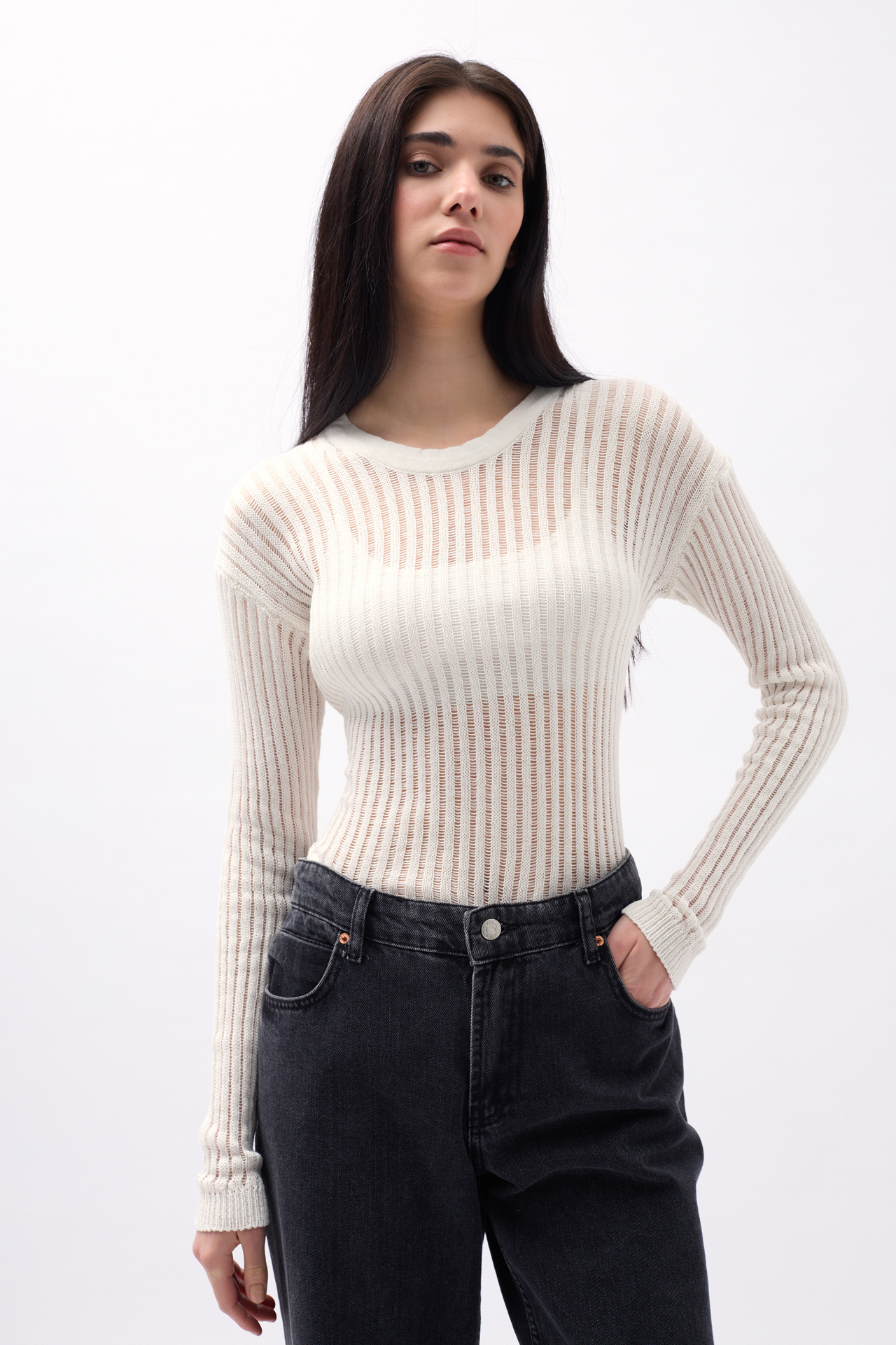 Ribbed Transparent Blouse - Brand: Black Fashion - Women & Kids, Baby Clothes Wholesale - TheBS Women