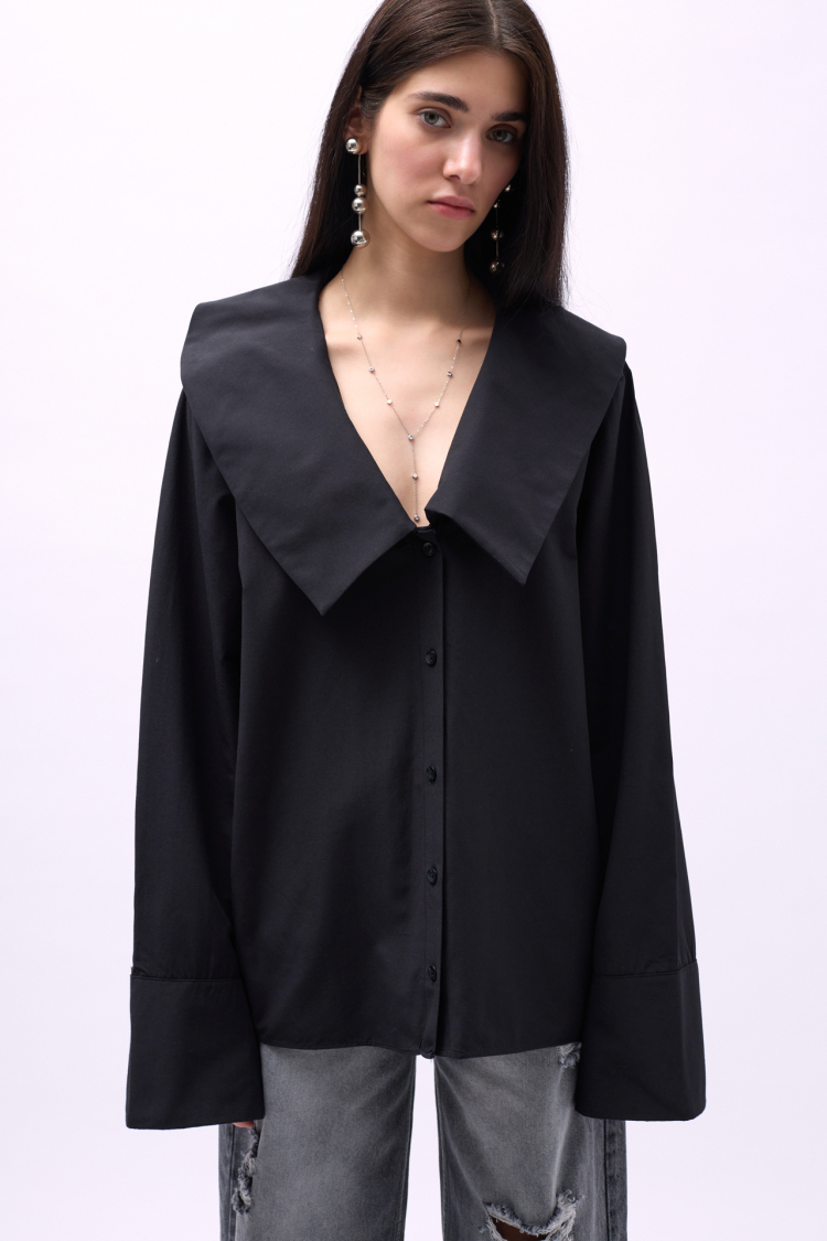 Wide Collar Ruffle Sleeve Shirt - Brand: Black Fashion - Women & Kids, Baby Clothes Wholesale - TheBS Women