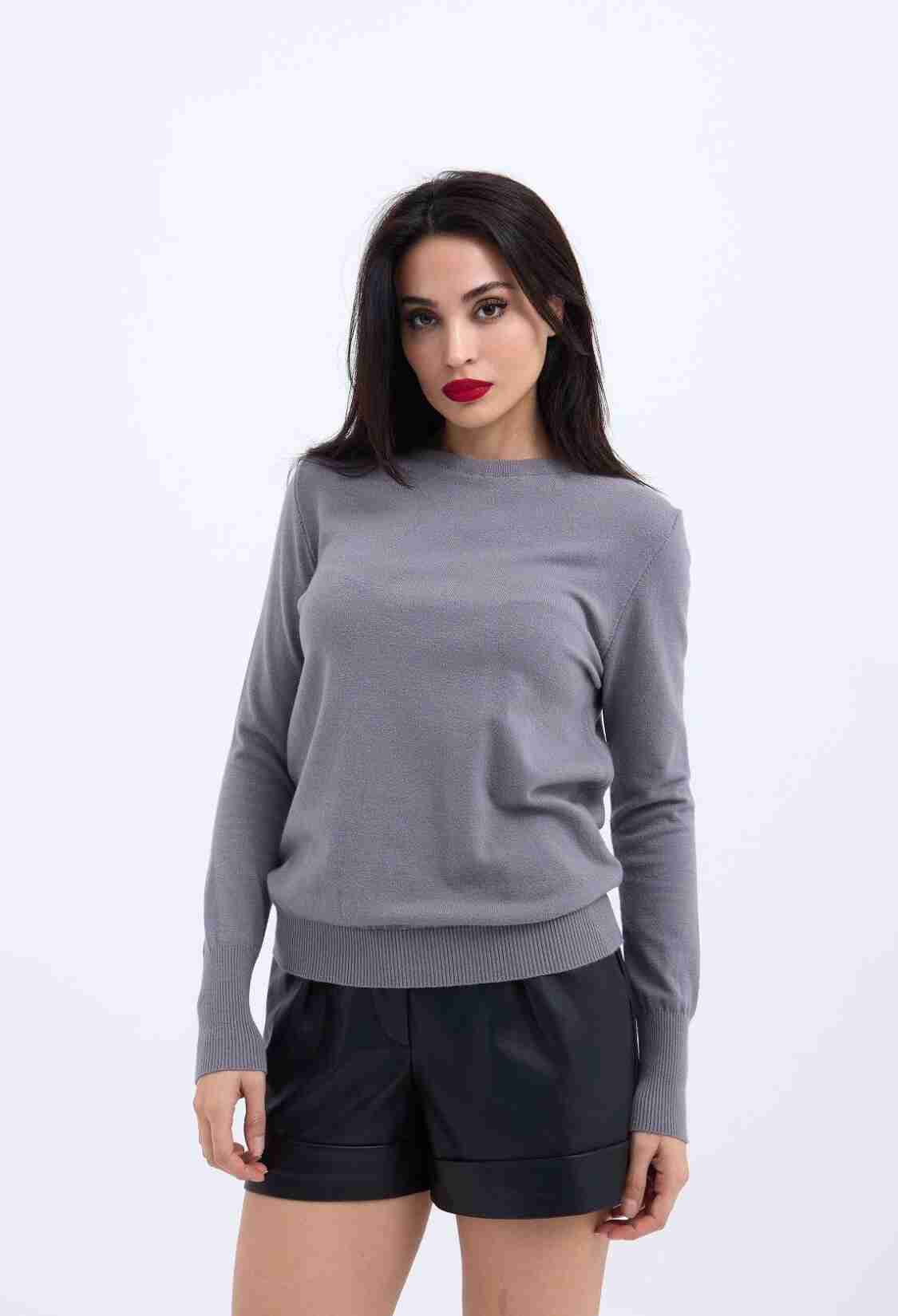 Knitted Casual Sweater - Gray - Brand: Fame - Women & Kids, Baby Clothes Wholesale - TheBS Women