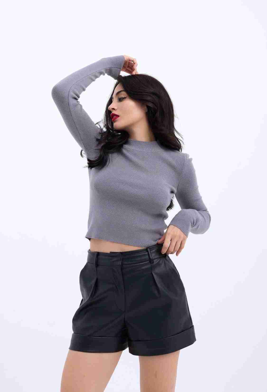 Knitwear Basic Sweater - Gray - Brand: Fame - Women & Kids, Baby Clothes Wholesale - TheBS Women