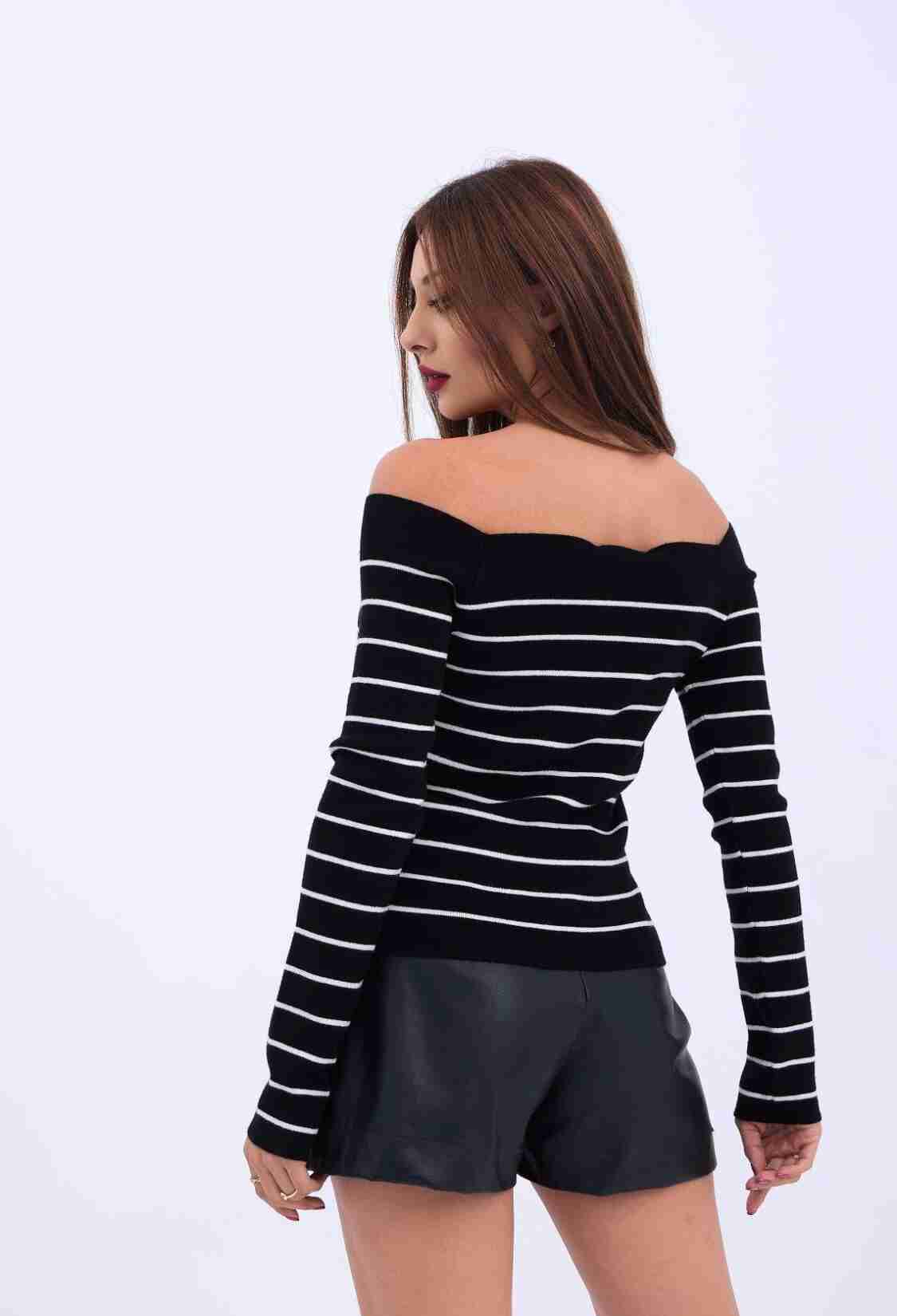 Knitwear Striped Boat Neck -- Ecru - Brand: Fame - Women & Kids, Baby Clothes Wholesale - TheBS Women