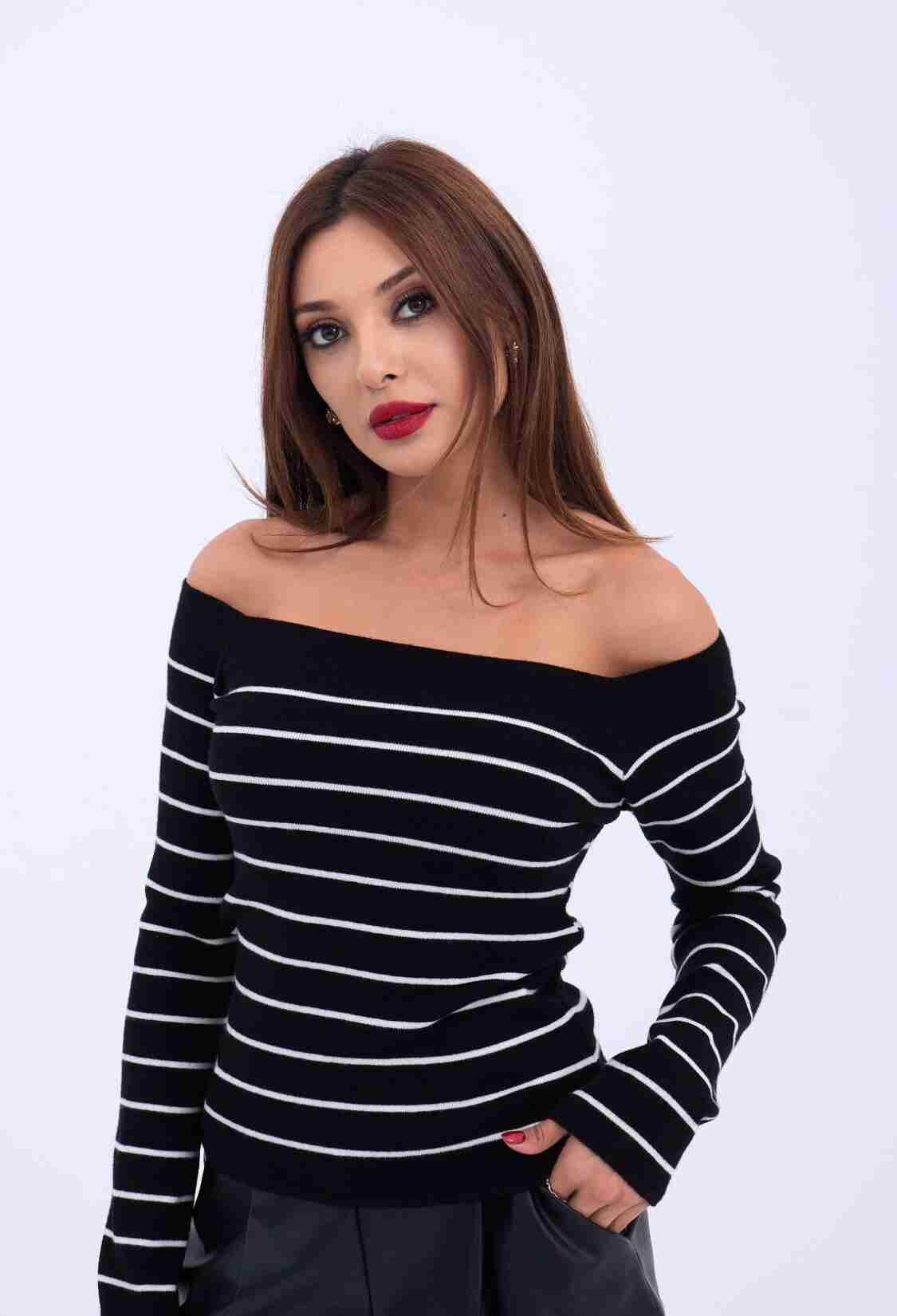 Knitwear Striped Boat Neck -- Ecru - Brand: Fame - Women & Kids, Baby Clothes Wholesale - TheBS Women