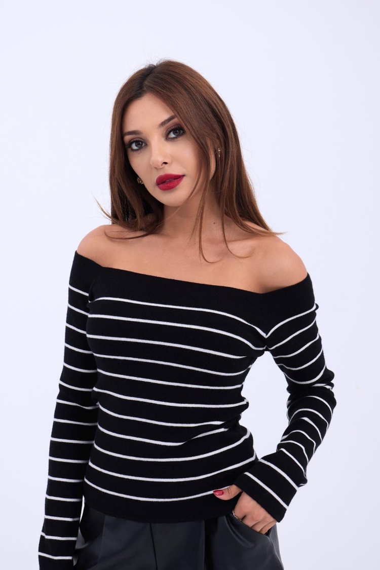 Knitwear Striped Boat Neck -- Ecru - Brand: Fame - Women & Kids, Baby Clothes Wholesale - TheBS Women