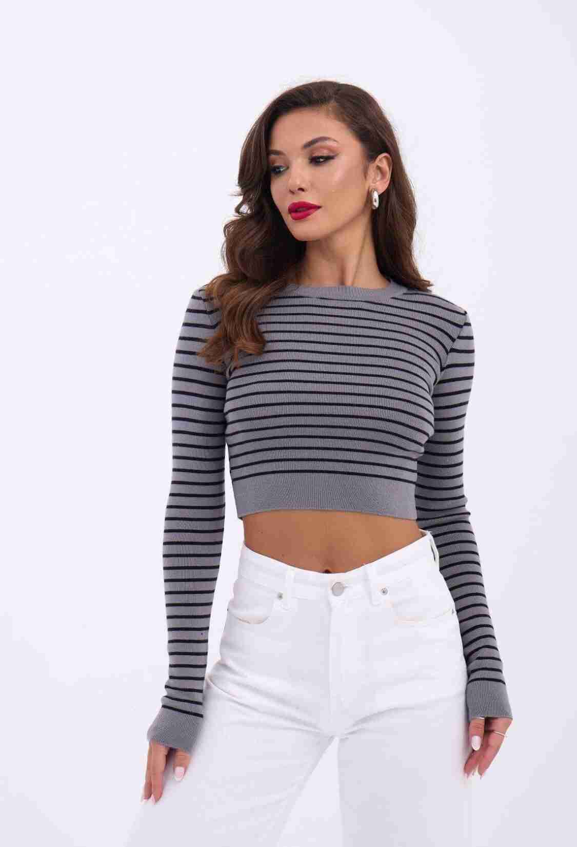 Knitwear Striped Crop -- Black - Brand: Fame - Women & Kids, Baby Clothes Wholesale - TheBS Women