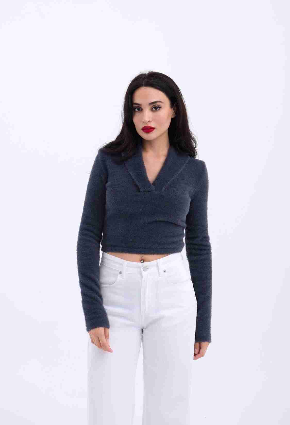 Knitwear Glittery Collar Crop - Brand: Fame - Women & Kids, Baby Clothes Wholesale - TheBS Women