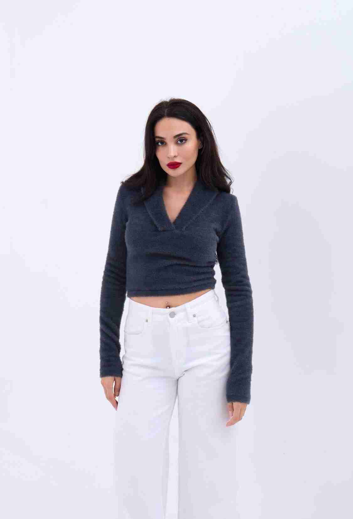 Knitwear Glittery Collar Crop - Brand: Fame - Women & Kids, Baby Clothes Wholesale - TheBS Women