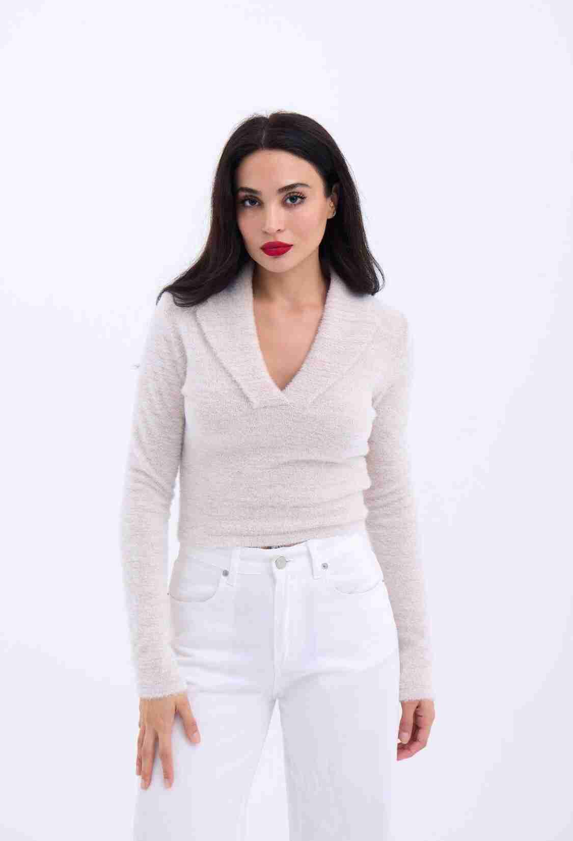 Knitwear Glittery Collar Crop - Brand: Fame - Women & Kids, Baby Clothes Wholesale - TheBS Women