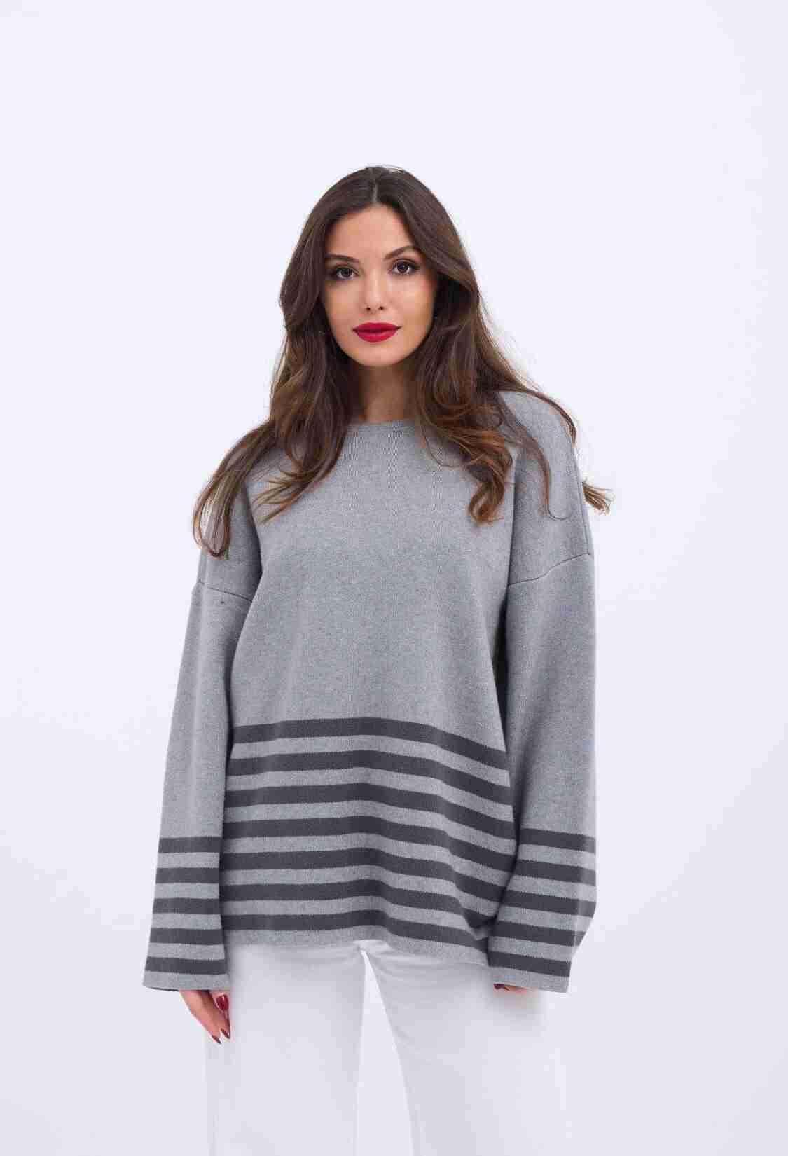 Knitted Striped Sweater -- Anthracite - Brand: Fame - Women & Kids, Baby Clothes Wholesale - TheBS Women