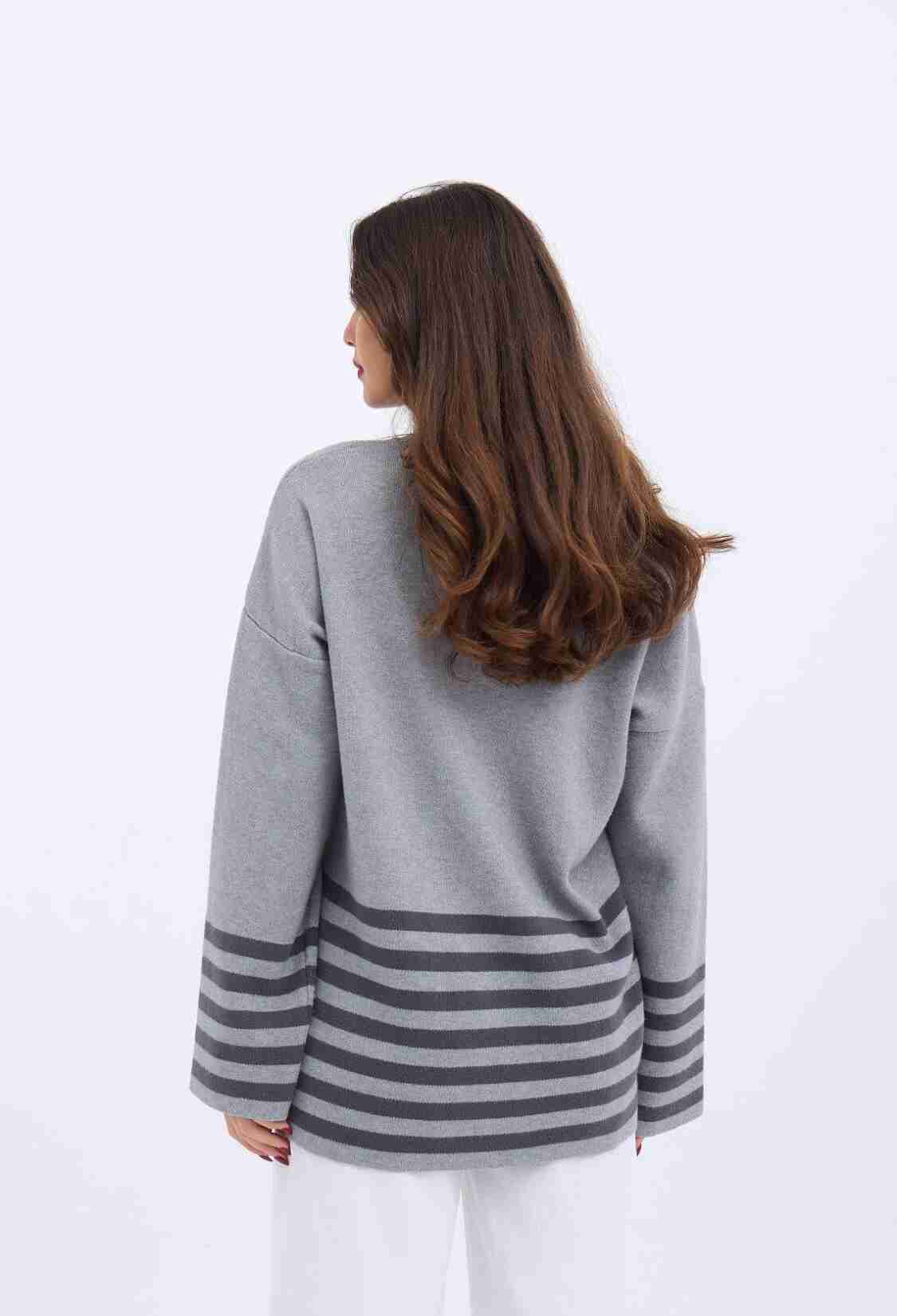 Knitted Striped Sweater -- Anthracite - Brand: Fame - Women & Kids, Baby Clothes Wholesale - TheBS Women