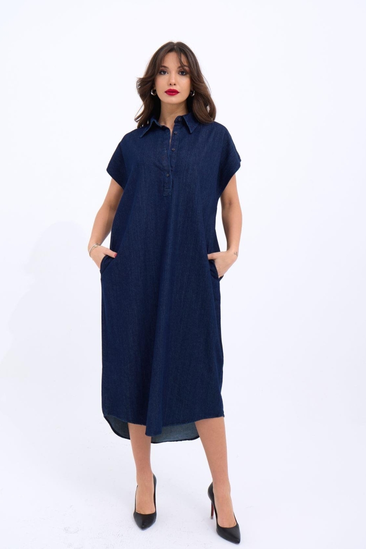 Denim Dress - Blue - Brand: Fame - Women & Kids, Baby Clothes Wholesale - TheBS Women