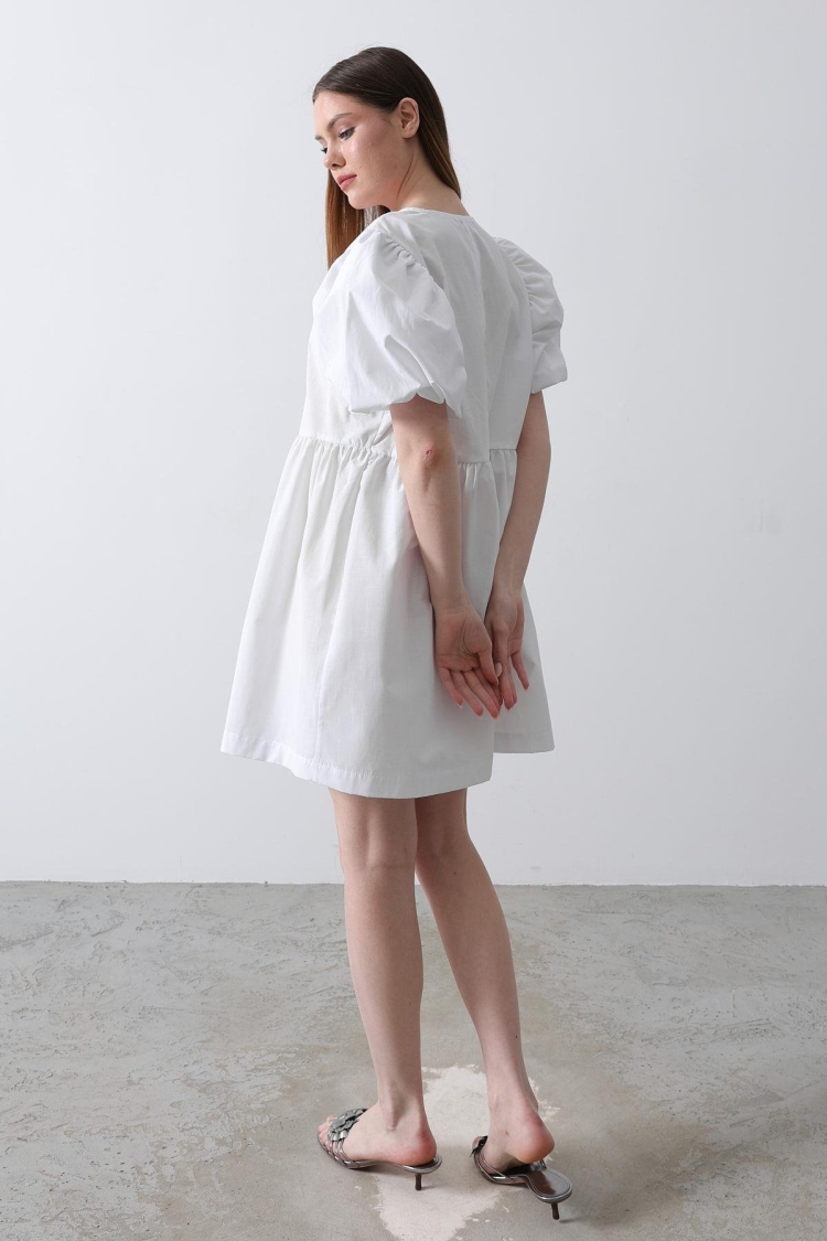 Balloon Sleeve Ribbon Detailed Dress - - Brand: Reyon - Women & Kids, Baby Clothes Wholesale - TheBS Women