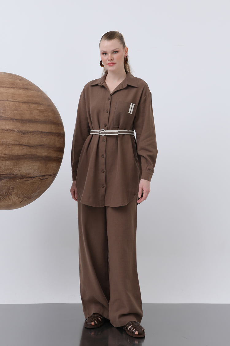 Women's Waist Ruched And Pocket Detailed Shirt And Pants Set - Brand: Puane - Women & Kids, Baby Clothes Wholesale - TheBS Women