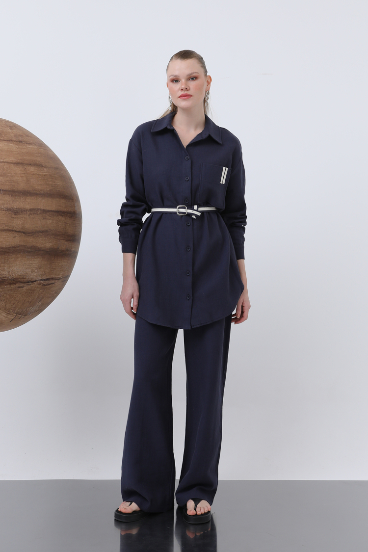 Ruched Waist And Pocket Detailed Shirt And Pants Set - Brand: Puane - Women & Kids, Baby Clothes Wholesale - TheBS Women