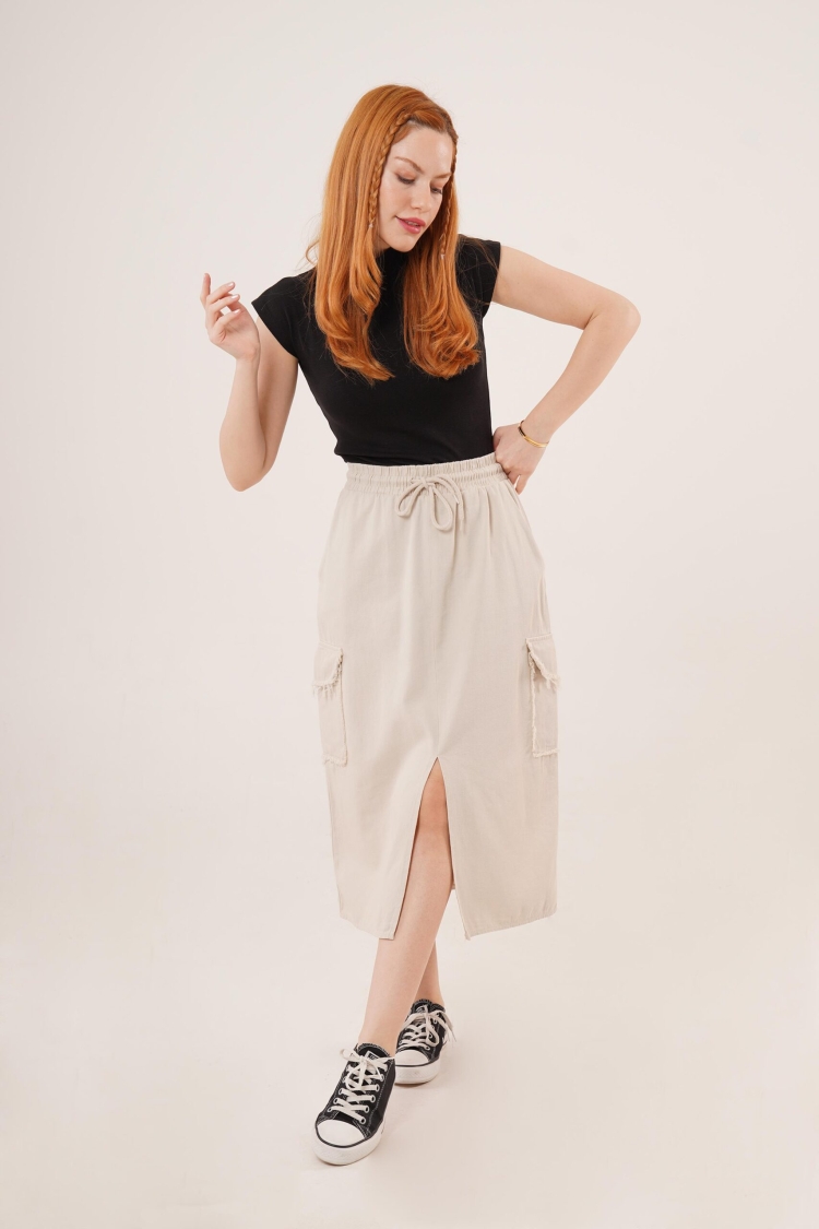 WholesaleSkirt With Front Slit Pocket Detailed - Brand: Lustrin - Women & Kids, Baby Clothes Wholesale - TheBS Women