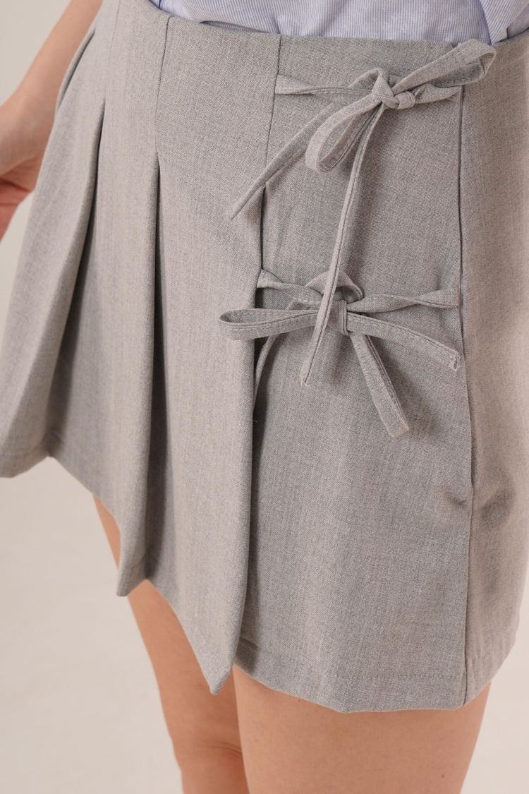 Wholesale Gray Mini Shorts Skirt With Pleated Side Drawstring Detail - Brand: Lustrin - Women & Kids, Baby Clothes Wholesale - TheBS Women