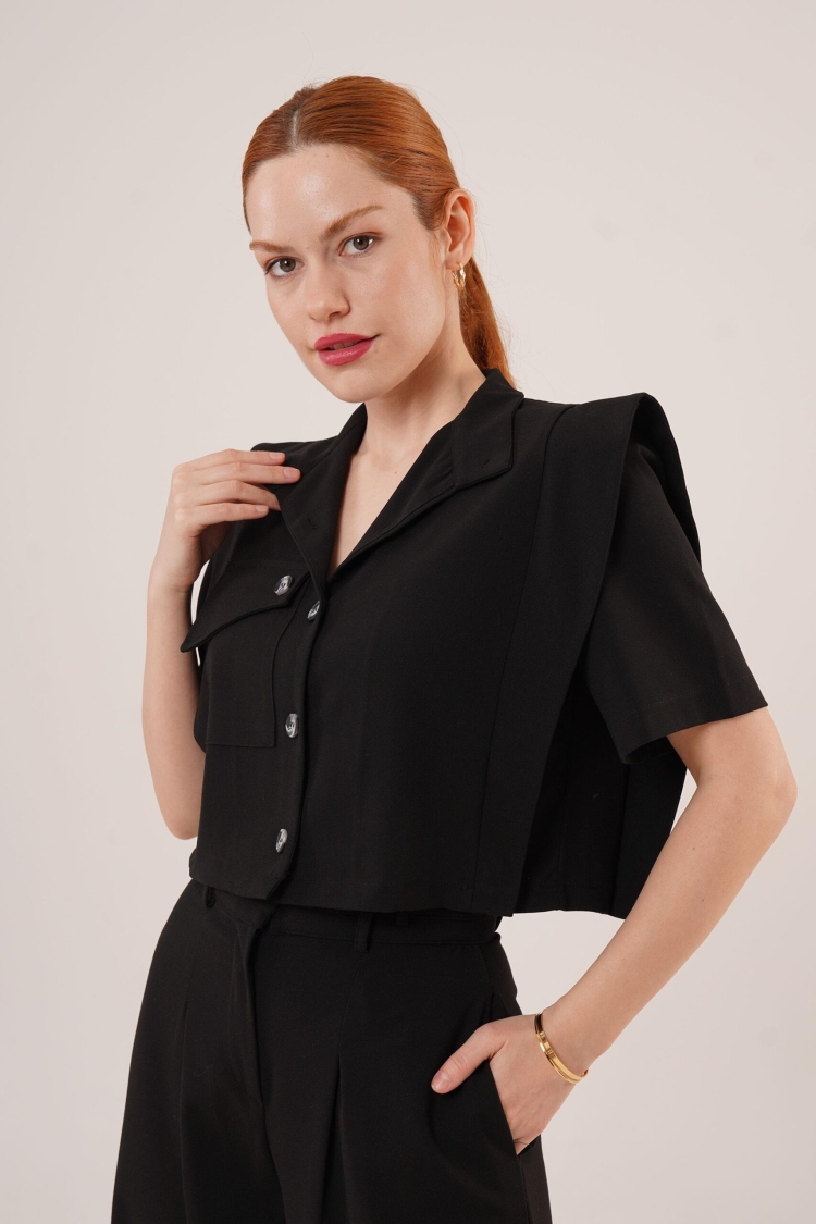 Pocket Buttoned Blouse And Knee Detailed PantsWholesale Two Piece Suit - Brand: Lustrin - Women & Kids, Baby Clothes Wholesale - TheBS Women