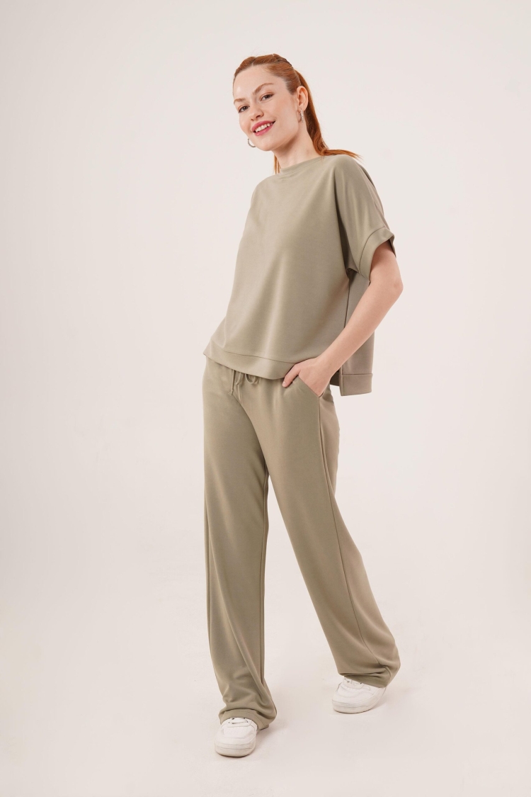 Modal Short Sleeve Top And Wide Leg Tracksuit Double Wholesale OilSuit - Brand: Lustrin - Women & Kids, Baby Clothes Wholesale - TheBS Women