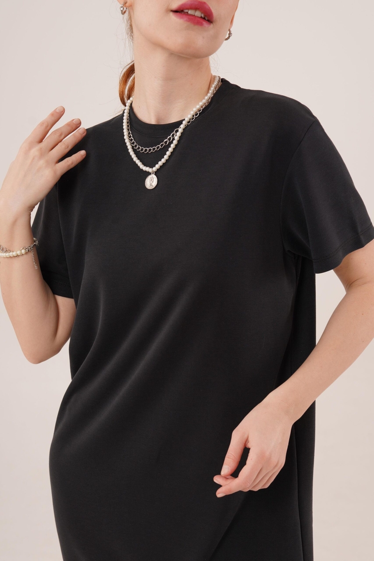 Slit Detailed Short Sleeve Slippery MaxiWholesale Dress - Brand: Lustrin - Women & Kids, Baby Clothes Wholesale - TheBS Women