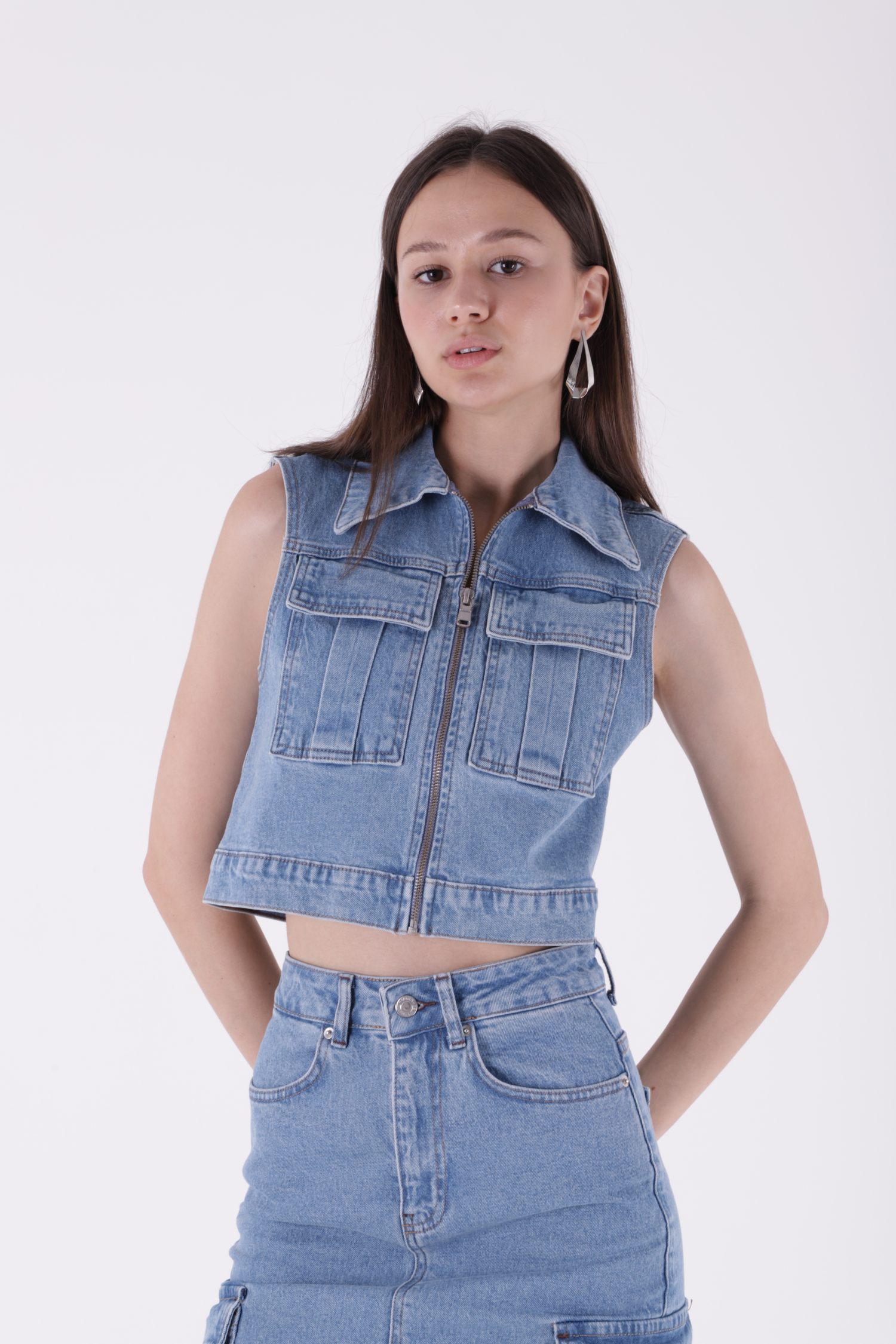 Mini Denim Vest With Zipper - Brand: XLove - Women & Kids, Baby Clothes Wholesale - TheBS Women