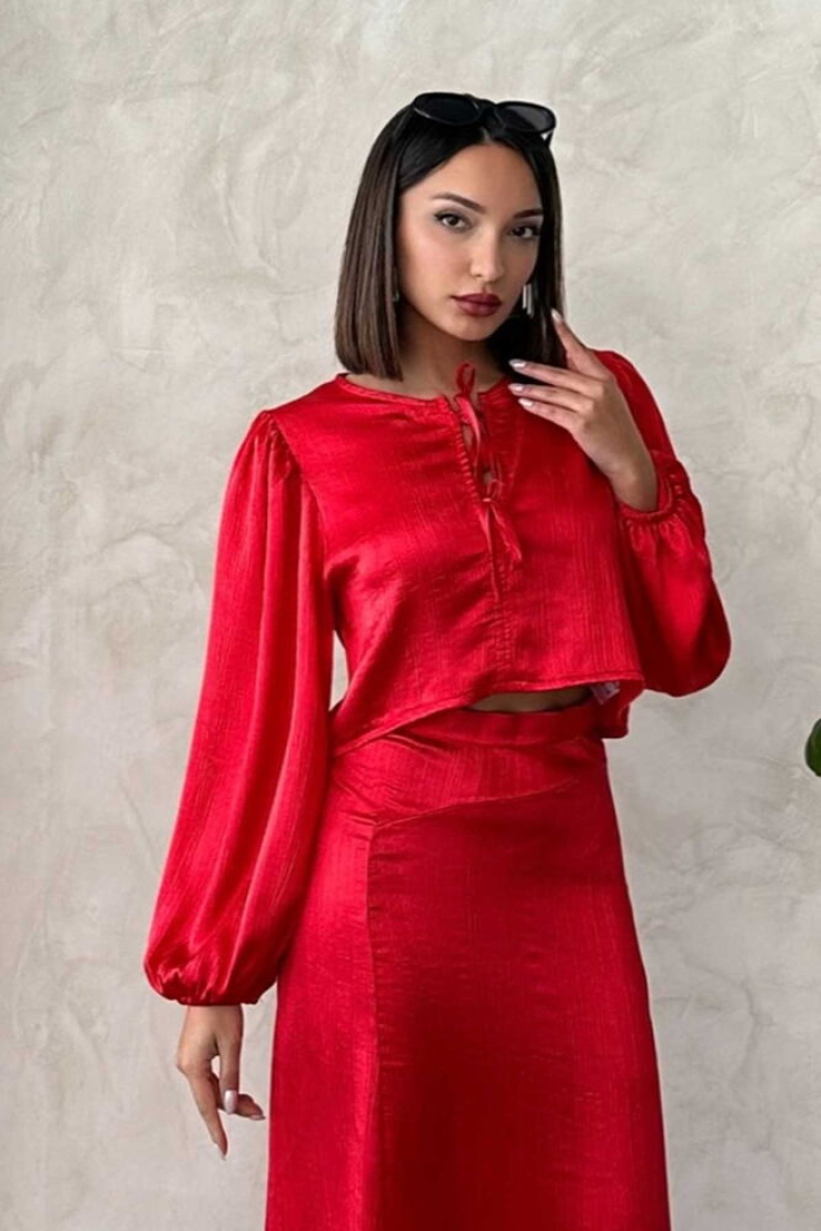Lace Satin Front Tie Blouse - Brand: Topshow - Women & Kids, Baby Clothes Wholesale - TheBS Women