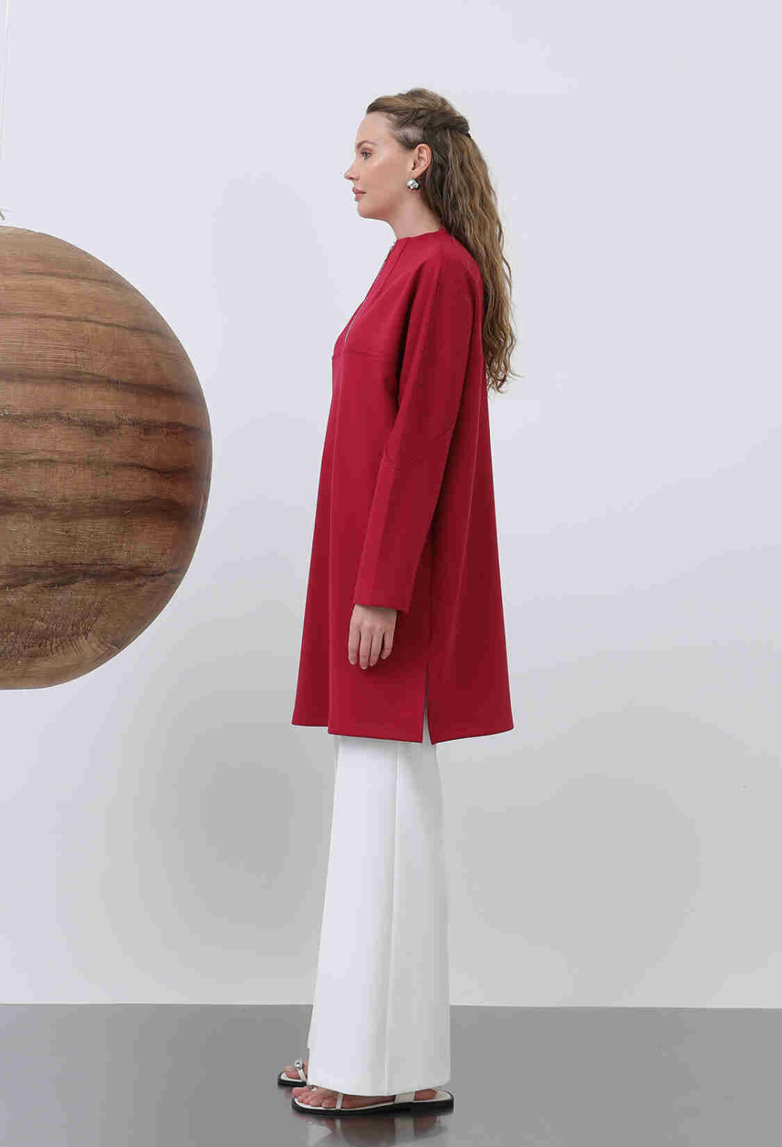 Front Zipper Detailed Tunic - Burgundy - Brand: Puane - Women & Kids, Baby Clothes Wholesale - TheBS Women