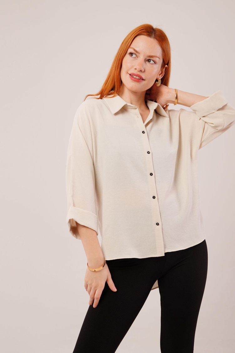 Sleeve Folding Detailed WholesaleShirt - Brand: Lustrin - Women & Kids, Baby Clothes Wholesale - TheBS Women