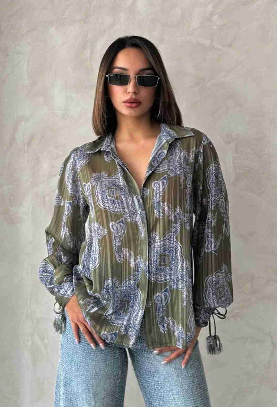 Shawl Pattern Satin Shirt - Khaki - Brand: Topshow - Women & Kids, Baby Clothes Wholesale - TheBS Women