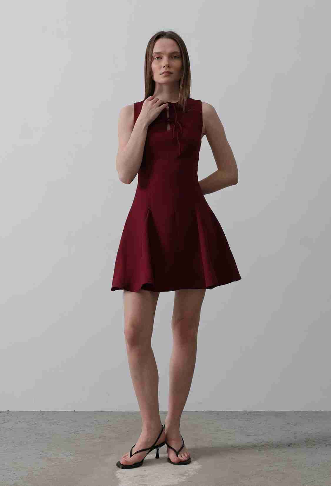 Bow Detail Zero Sleeve Mini Dress - - Burgundy - Brand: Reyon - Women & Kids, Baby Clothes Wholesale - TheBS Women