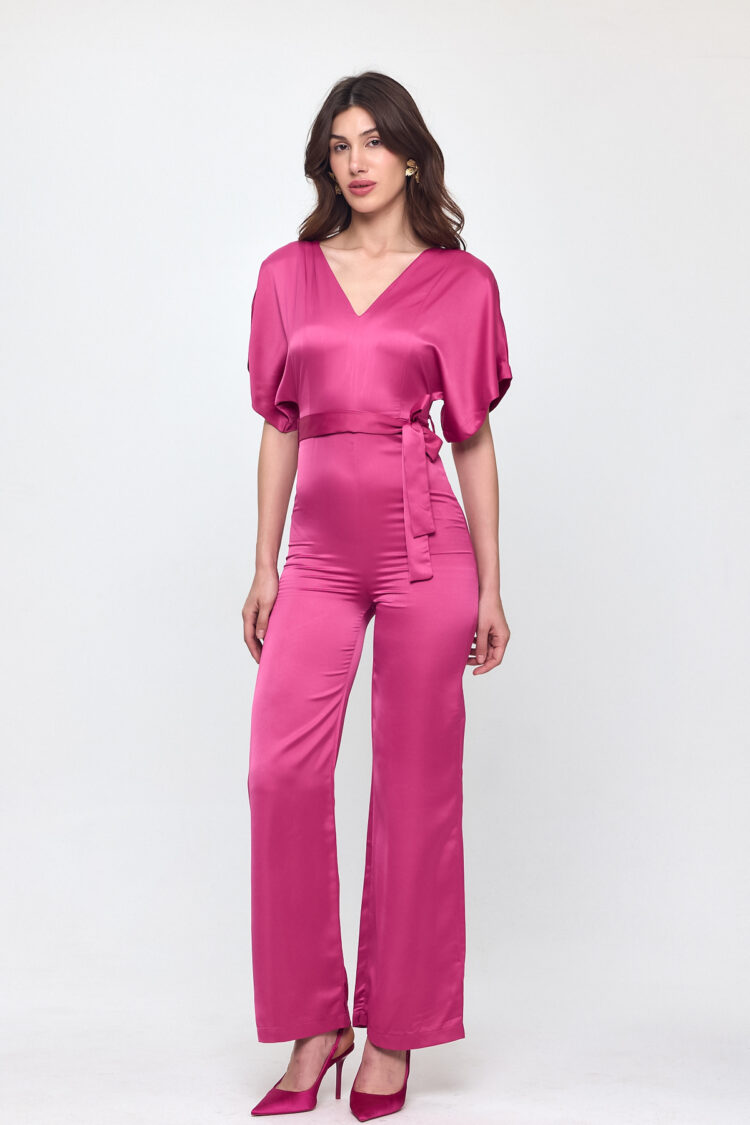 Nob Fuchsia Satin Belt Detailed Jumpsuit - Brand: Evable - Women & Kids, Baby Clothes Wholesale - TheBS Women