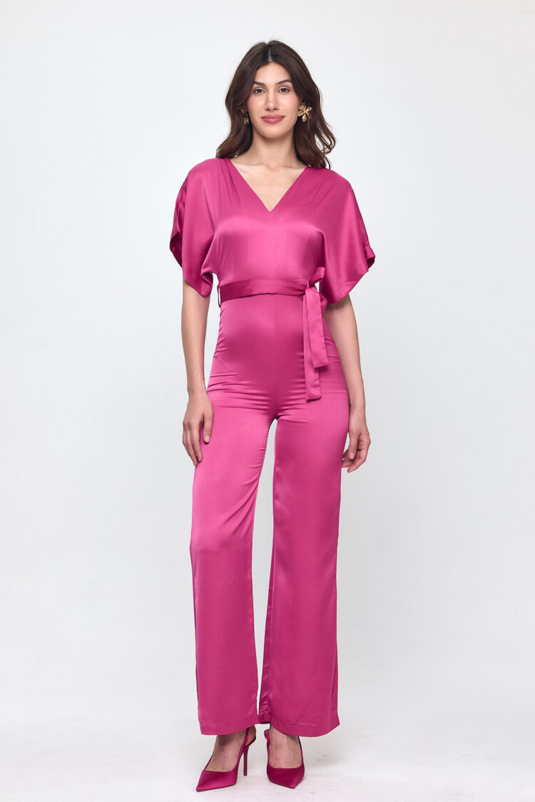Nob Fuchsia Satin Belt Detailed Jumpsuit - Brand: Evable - Women & Kids, Baby Clothes Wholesale - TheBS Women