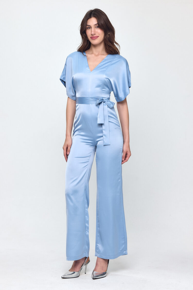 Nob Blue Satin Belt Detailed Jumpsuit - Brand: Evable - Women & Kids, Baby Clothes Wholesale - TheBS Women