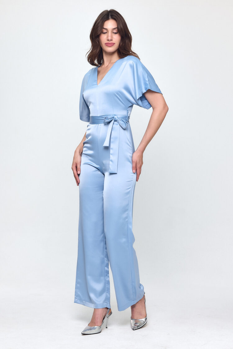 Nob Blue Satin Belt Detailed Jumpsuit - Brand: Evable - Women & Kids, Baby Clothes Wholesale - TheBS Women