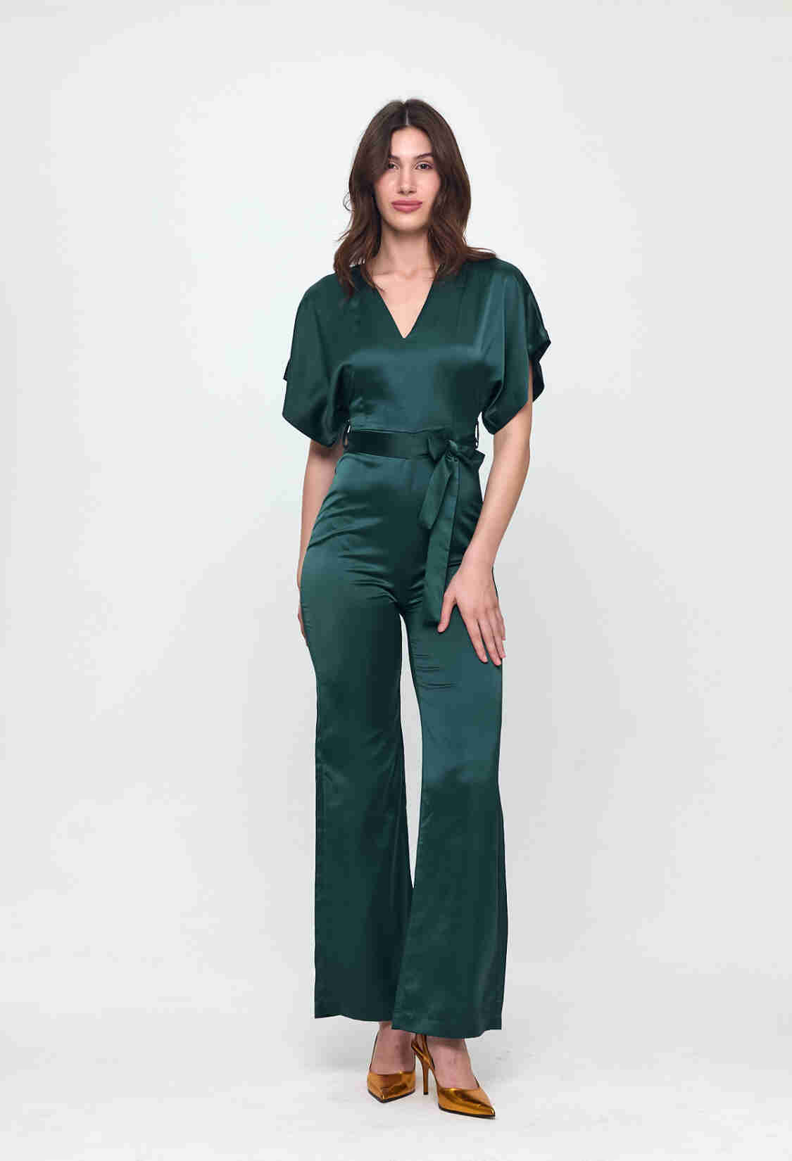 Nob Emerald Green Satin Belt Detailed Jumpsuit - Brand: Evable - Women & Kids, Baby Clothes Wholesale - TheBS Women
