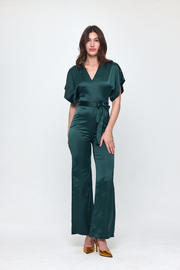 Nob Emerald Green Satin Belt Detailed Jumpsuit - Brand: Evable - Women & Kids, Baby Clothes Wholesale - TheBS Women