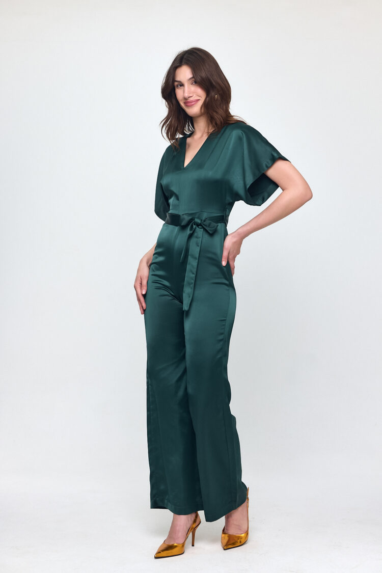 Nob Emerald Green Satin Belt Detailed Jumpsuit - Brand: Evable - Women & Kids, Baby Clothes Wholesale - TheBS Women