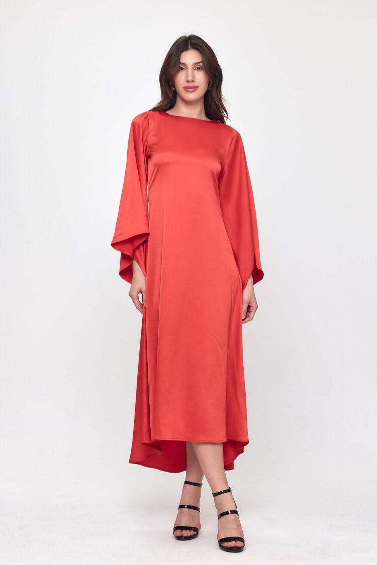 Nob Red Satin Bat Sleeve Long Dress - Brand: Evable - Women & Kids, Baby Clothes Wholesale - TheBS Women