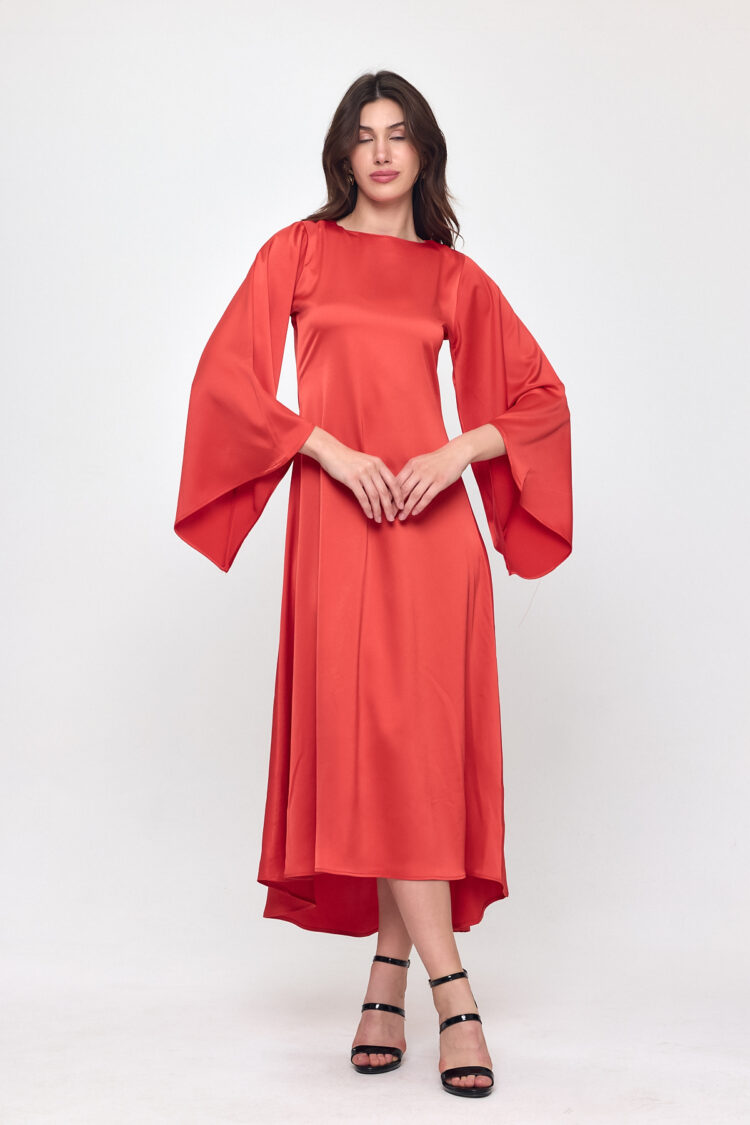 Nob Red Satin Bat Sleeve Long Dress - Brand: Evable - Women & Kids, Baby Clothes Wholesale - TheBS Women