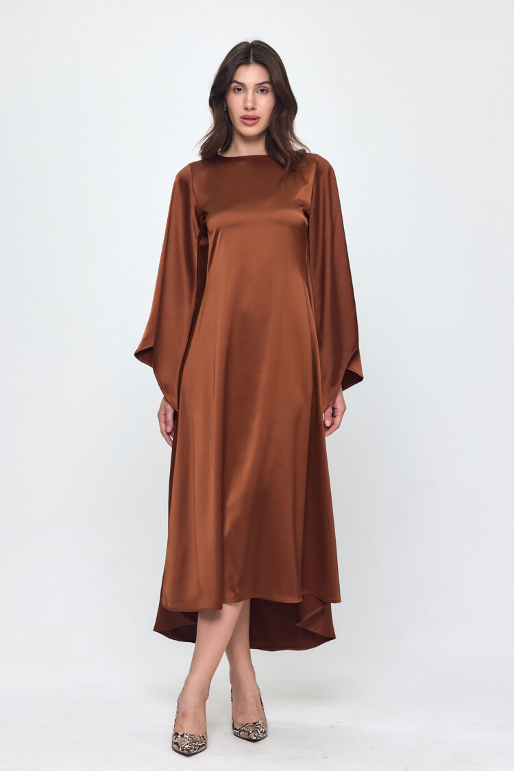 Nob Brown Satin Bat Sleeve Long Dress - Brand: Evable - Women & Kids, Baby Clothes Wholesale - TheBS Women