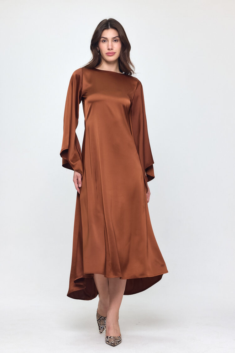 Nob Brown Satin Bat Sleeve Long Dress - Brand: Evable - Women & Kids, Baby Clothes Wholesale - TheBS Women