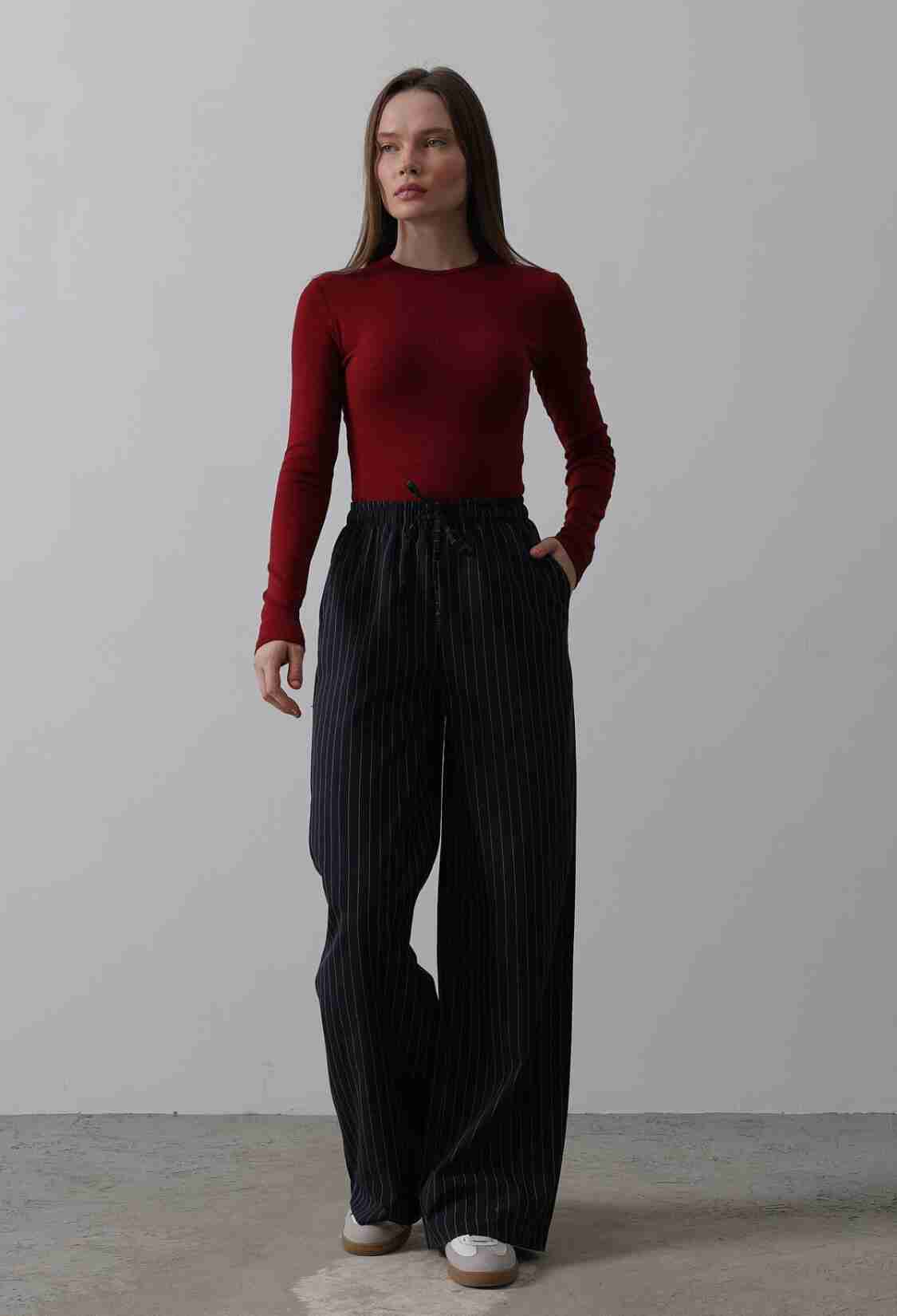 Wide Leg Pants With Elastic Waist - Navy-white - Brand: Reyon - Women & Kids, Baby Clothes Wholesale - TheBS Women