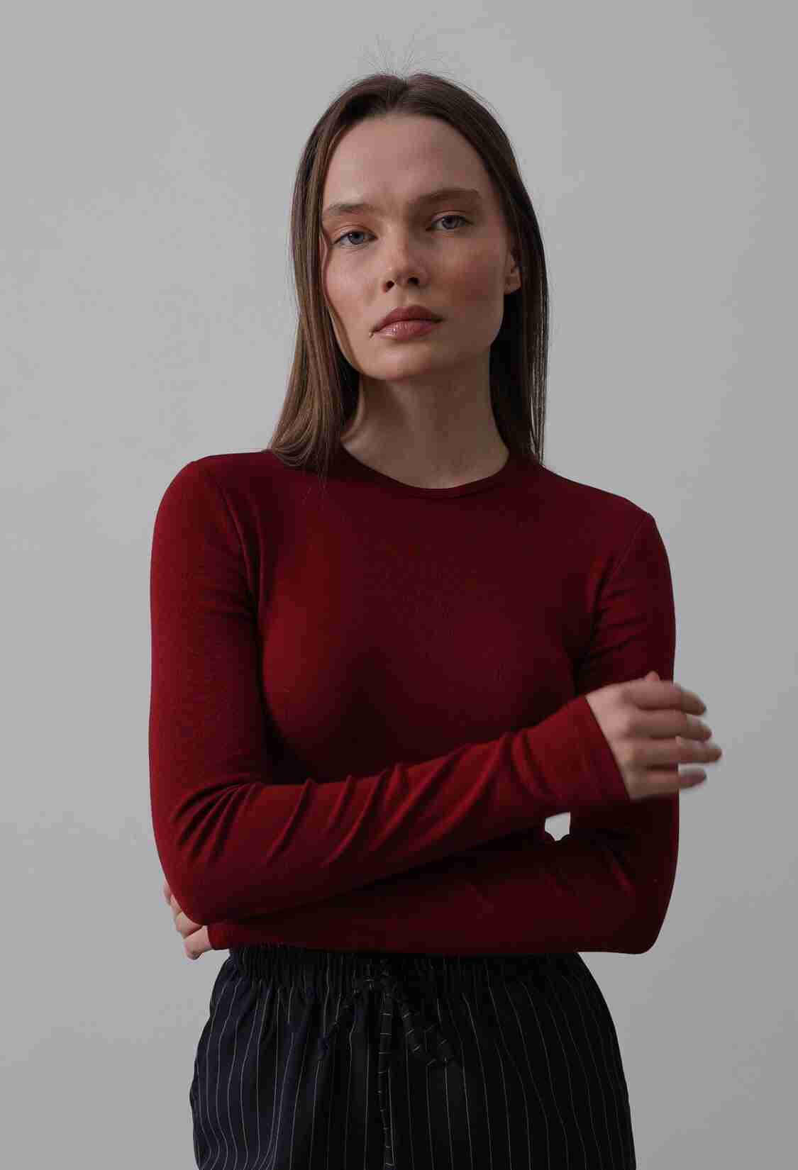 Long Sleeve Crop Top - Burgundy - Brand: Reyon - Women & Kids, Baby Clothes Wholesale - TheBS Women