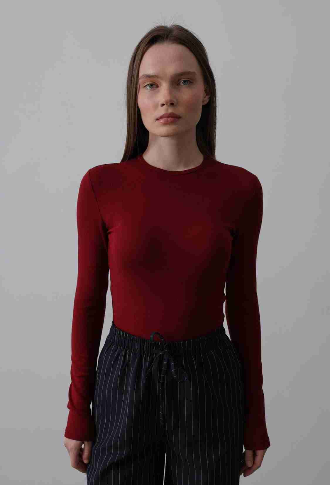 Long Sleeve Crop Top - Burgundy - Brand: Reyon - Women & Kids, Baby Clothes Wholesale - TheBS Women
